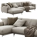 Light Gray Modern Sectional Sofa With Decorative Pillows And Brown Blanket 3d model