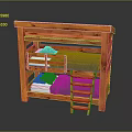 Orange Wooden Bunk Bed Design With Ladder And Gray Mattresses
