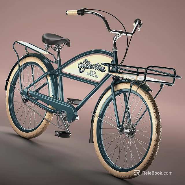 Vintage Style Teal Bicycle with Black Seat Rear Rack and Tan Tires Gloster 3d model 