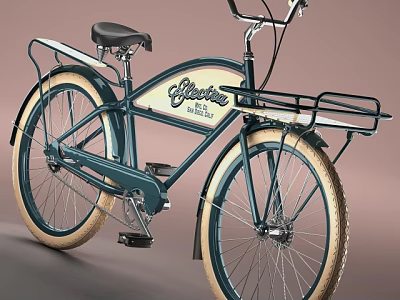 Vintage Style Teal Bicycle with Black Seat Rear Rack and Tan Tires Gloster 3d model