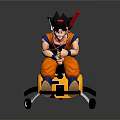 Goku With Black Hair And Orange Outfit Sitting On Yellow Mount With Red Staff