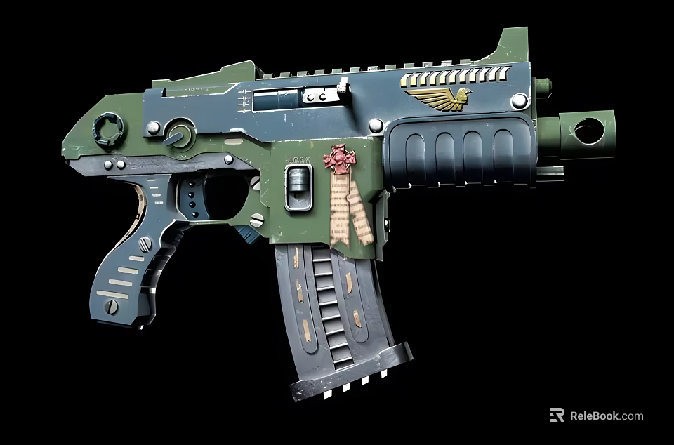 Tactical Military Firearm With Green Blue Design Emblem Magazine And Combat Parts 3d model 