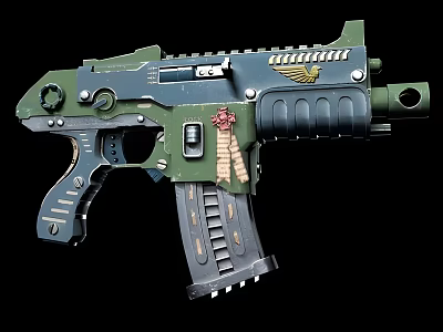 Tactical Military Firearm With Green Blue Design Emblem Magazine And Combat Parts 3d model