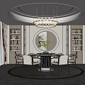 Elegant Modern Restaurant Interior With Round Dining Table Crystal Chandelier And Wine Cabinets