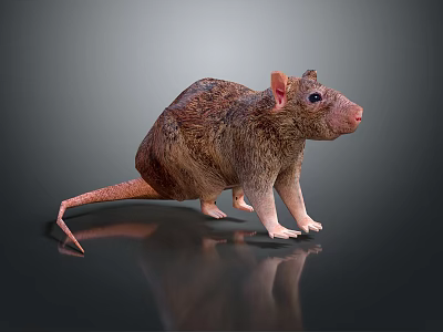 Realistic Brown Rat 3D Model With Detailed Fur And Shiny Surface Reflection 3d model