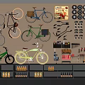 Bicycles Displayed On Pegboard Wall With Tools Wheels And Shelves Of Bottles