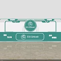 Modern Teal Shopping Mall Beauty Counter With Product Display Shelves Circular Logo And Chairs