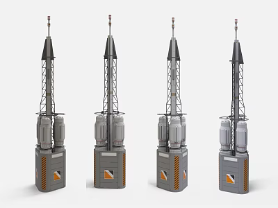 Four Space Rocket Models With Tower Structures Base Components And Orange Markings 3d model