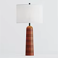 Modern Wooden Table Lamp with White Square Shade and Striped Base