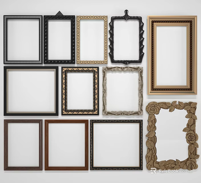 Multiple Styles Of Decorative Picture Frames In Assorted Colors And Designs For Home Decor 3d model 