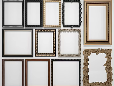 Multiple Styles Of Decorative Picture Frames In Assorted Colors And Designs For Home Decor 3d model