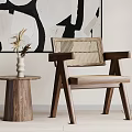 Stylish Wooden Frame Leisure Chair With Woven Backrest And Side Table In Modern Living Room