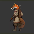 Fox Warrior Character In Detailed Traditional Costume With Bow Arrow And Sword