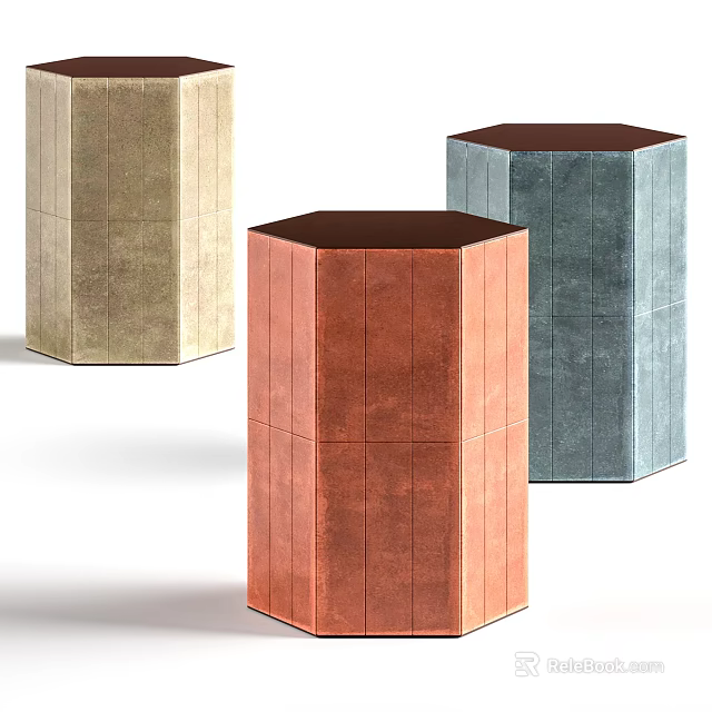 Stylish Modern Hexagonal Corner Tables With Textured Surfaces In Three Colors 3d model