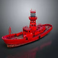 Red Water Transport Ship With Lighthouse Tower And Deck Structure Design