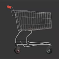 Metal Shopping Cart with Red Handle and Wire Basket on Wheels