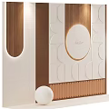 Modern Geometric Background Wall With Wooden And White Panels Hello Lettering And Spherical Decor