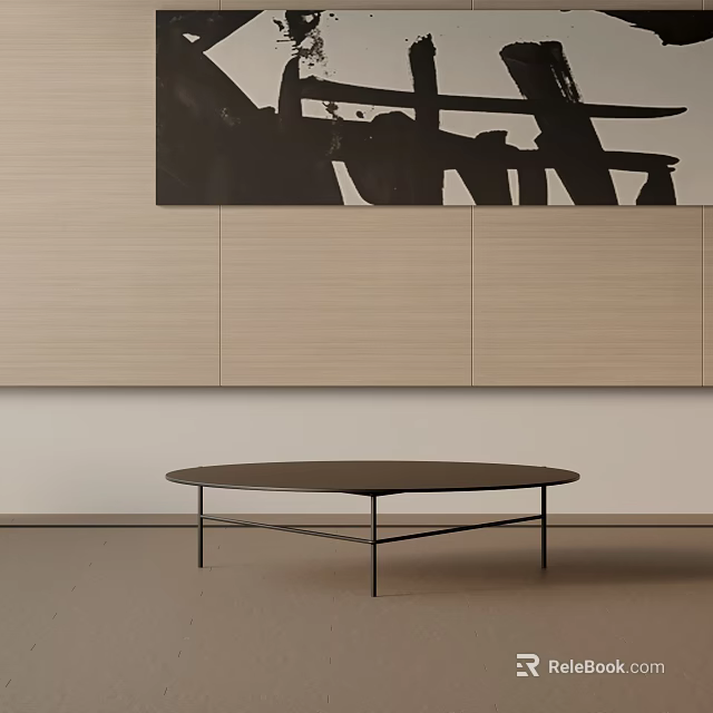 Modern Sofa And Coffee Table Set With Round Table Metal Legs And Wall Art 3d model 