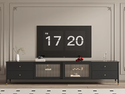 Modern TV Stand With Drawers Striped Doors TV And Decorative Items 3d model