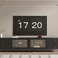 Modern TV Stand With Drawers Striped Doors TV And Decorative Items