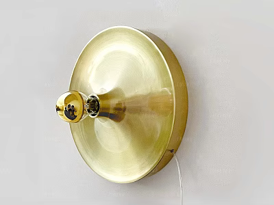 Golden Round Base Wall Lamp With Modern Minimalist Sleek Design Mounted On White Wall 3d model
