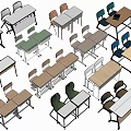 Modern Table And Chair Combinations With Various Colored Chairs And Wooden Tables