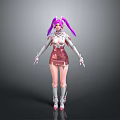 Futuristic Female Character 3D Model With Pink Pigtails And Silver Armor
