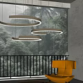 Contemporary Ring Design Chandelier with Warm Lighting and Lush Forest View in Interior