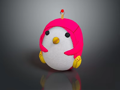 Cute Game And Movie Character Plush Toy With Pink Hat White Body And Yellow Feet 3d model