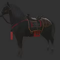 Black Horses With Decorative Saddles Red Tassels And Gold Accents