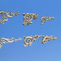 Ornate Carved Metal Decorations Various Styles On Blue Background Decorative Elements