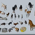 Diverse Pet Figurines Featuring Various Dog and Cat Breeds with Beds 3d model