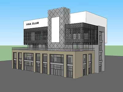 Modern Office Building With HNX CLUB Sign Glass Curtain Wall And Geometric Structure 3d model