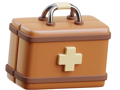 Brown Medical First Aid Kit With White Cross And Metal Handle Design 3d model