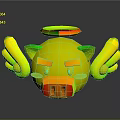 Cute Pink Cartoon Pig with White Wings Yellow Halo and Angry Expression