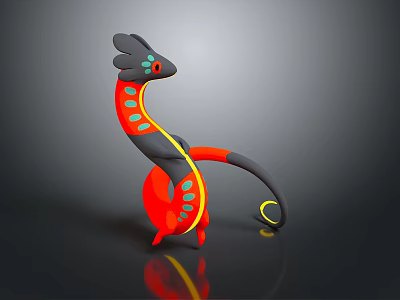 3D Dragon Model With Gray Body Red Yellow Blue Accents Curved Tail And Circular Base 3d model