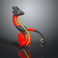 3D Dragon Model With Gray Body Red Yellow Blue Accents Curved Tail And Circular Base