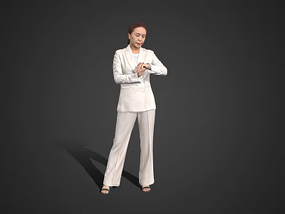 Woman Wearing White Suit Standing with Hands Crossed Against Gray Background 3d model