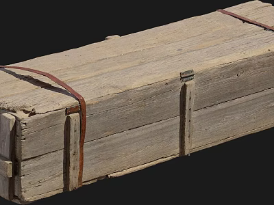 Wooden Construction Component Made Of Planks With Leather Straps And Metal Hinges 3d model