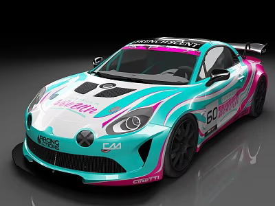 Striking Turquoise And Pink Race Car With Stylish Livery And Aerodynamic Design 3d model
