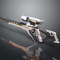 Modern Futuristic Tactical Weapon Design With Silver Black Yellow Accents And Scope