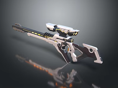 Modern Futuristic Tactical Weapon Design With Silver Black Yellow Accents And Scope 3d model