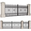 Building Exterior Wall Featuring Wrought Iron Gate With Ornate Design And Beige Pillars