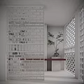 Modern Glass Block Room Divider With Indoor Plant In Minimalist Bright Interior Design