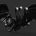 Three Headed Black Reptile Dragon With Spread Wings And Detailed Texture