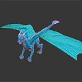 Shiny Blue Dragon Fantasy Creature 3D Model With Wings And Horns On Dark Background
