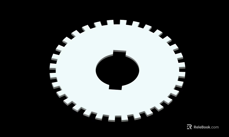 Simple White Gear Design With Teeth And Central Hole On Black Background 3d model 