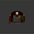 Cartoon Scene Cabin Interior With Wooden Structure Bookshelf Sofa Coffee Table Decorative Painting And Plant