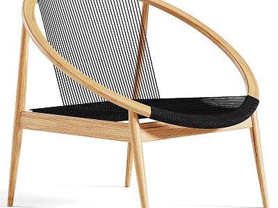 Modern Dining Chair With Wooden Frame And Black Mesh Backrest Seat 3d model
