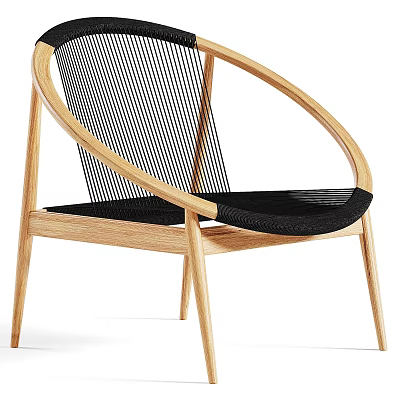Modern Dining Chair With Wooden Frame And Black Mesh Backrest Seat 3d model